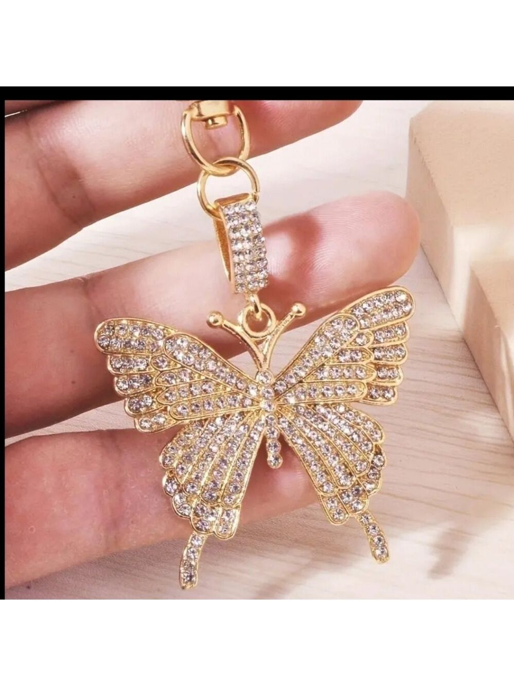 New Beautiful Sparkling gold Butterfly bag charm keyring holder